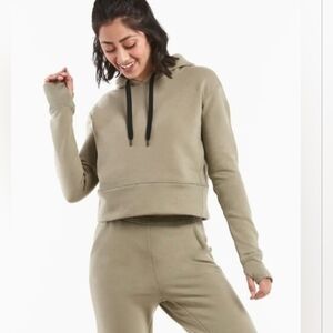 PUBLIC REC Luxe Fleece Cropped Hoodie Tan Beige Cream Size L Minimal Cozy